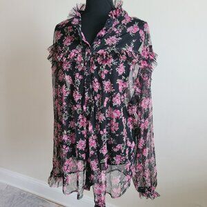 SOLD Sheer Black Floral Ruffle Blouse  Romantic Goth Women's  3X Plus Size